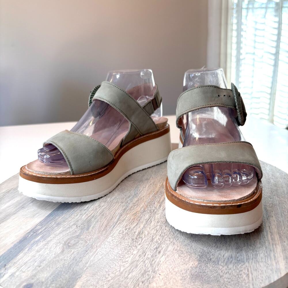 Naot Platform Wedge Sandals Green Nubuck Leather Slingback Women's Size 7 EU 38 - Picture 3 of 12